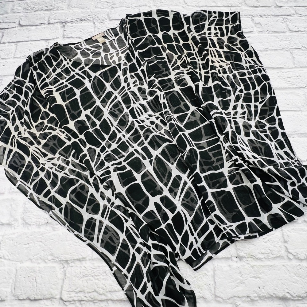 Chicos Sheer Blouse Womens S/M Black White Abstract Print Top Loose Flowy